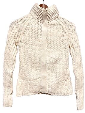 BANANA REPUBLIC Cream Cable Knit Zip Cardigan Quiet Luxury Après Ski